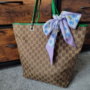 SALE🎉 Authentic Gucci GG Monogram Canvas Leather Tote Shoulder Bag
